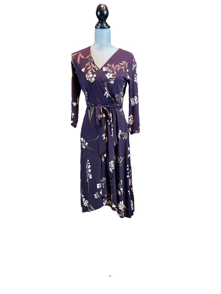 Calvin Klein NWT Midi Floral Pattern Midi Sleeves Wrap Dress Sz 4 $129